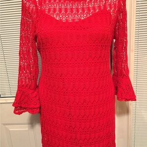 Dress Barn Vibrant Red Lace Long Sleeve Dress